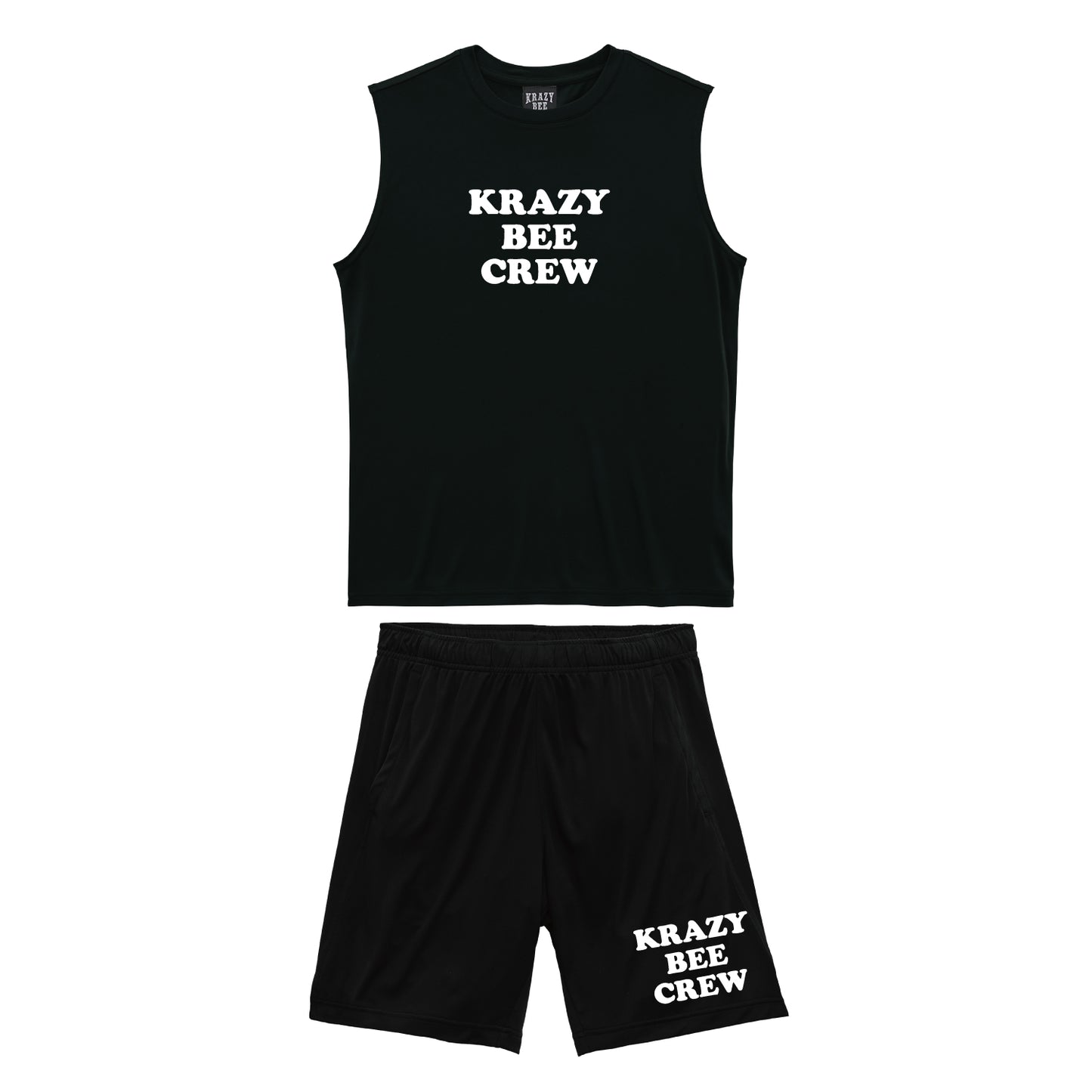 BLACK SET UP (B) : KRAZYBEE CREW DRI SLEEVELESS TEE & SHORTS
