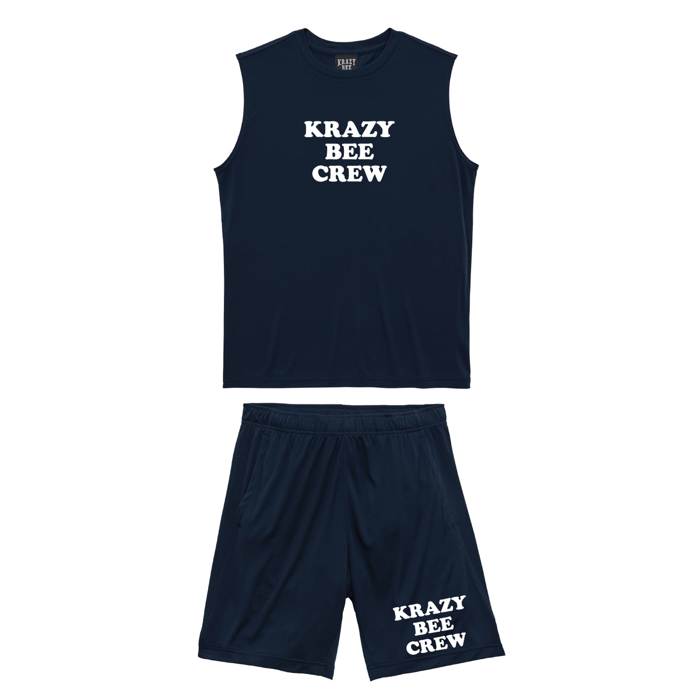 NAVY SET UP (B) : KRAZYBEE CREW DRI SLEEVELESS TEE & SHORTS