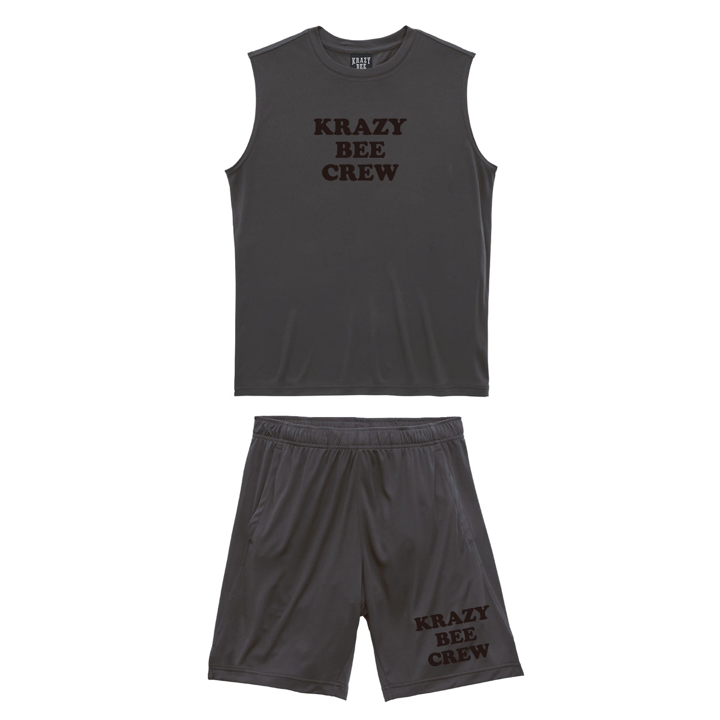 INK BLACK SET UP (B) : KRAZYBEE CREW DRI SLEEVELESS TEE & SHORTS