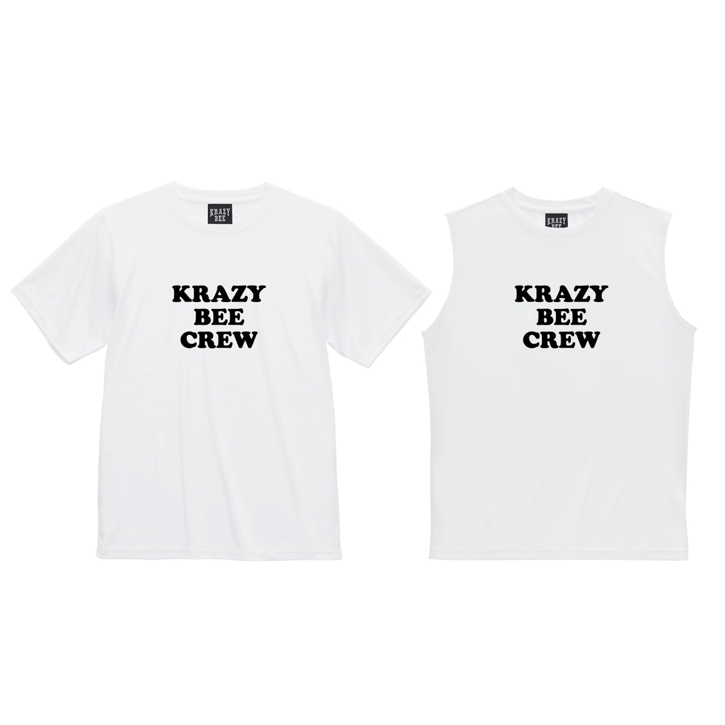 WHITE SET (C) : KRAZYBEE CREW DRI SS TEE + SLEEVELESS TEE